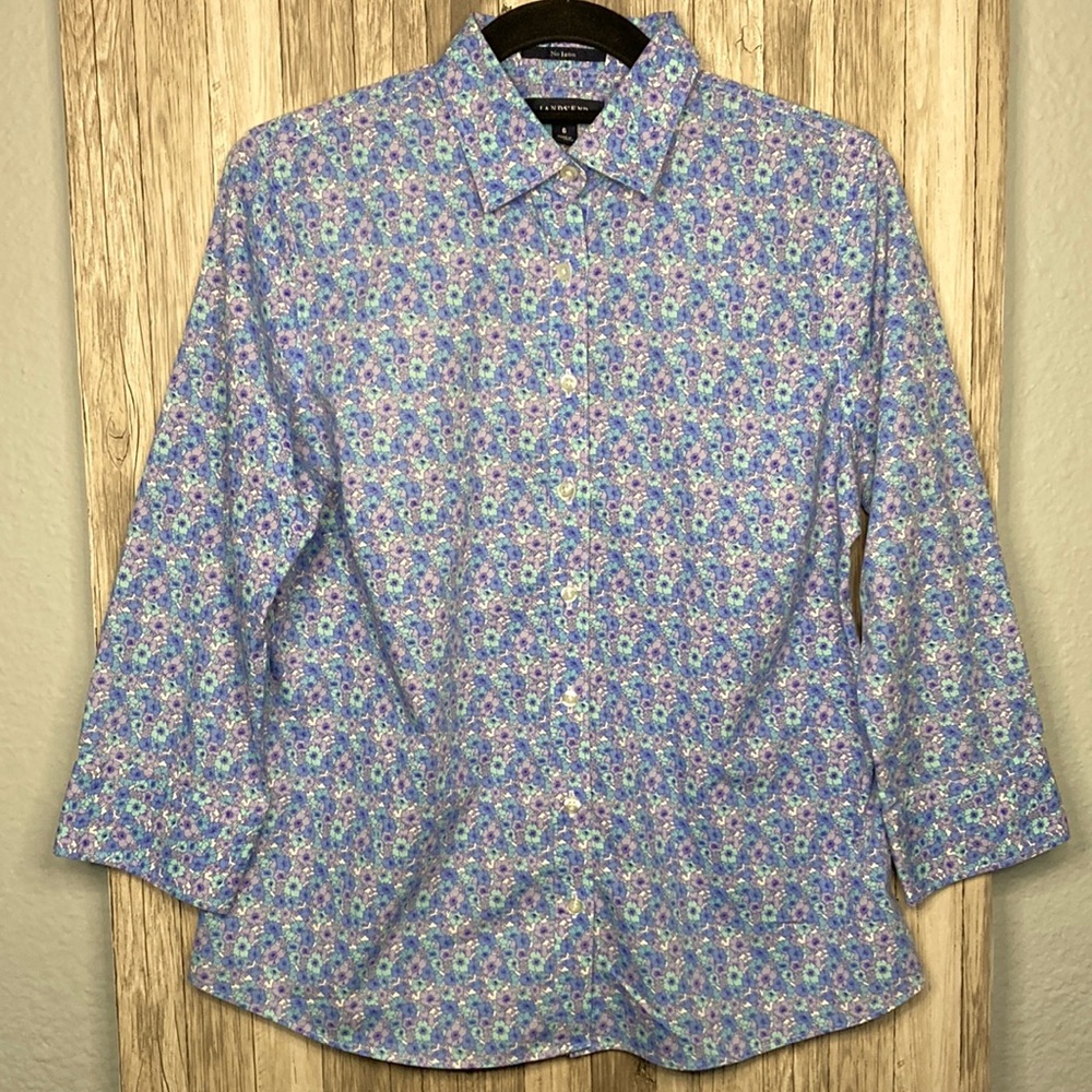Lands' End Women's Long Sleeve Multi-color Button-up - Size 6